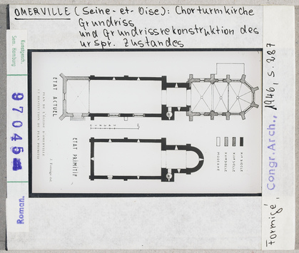 Vorschaubild Omerville: Chorturmkirche, Grundriss und Rekonstruktion des zweiten Zustandes 